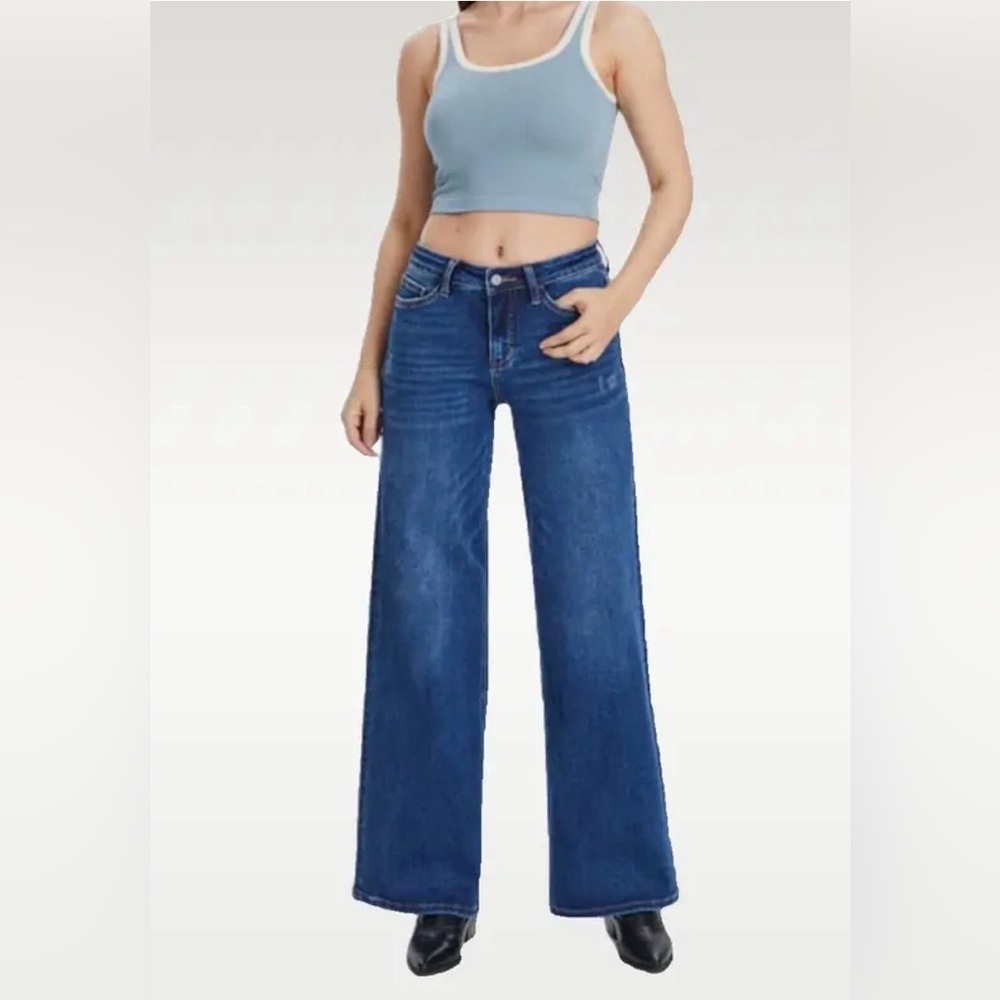 ONESO-Women's NWOT Dark Blue Wide Leg Jeans Size 28 - Picture 2 of 9